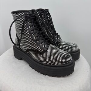 Gianni Bini Black Studded Combat Boots Platform Lug Sole Size 7M